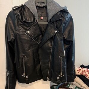 Blank NYC Black Faux Leather Jacket with detachable Gray Attached Hood
